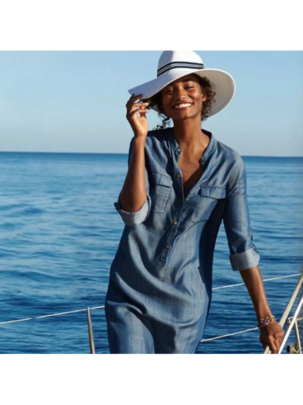 Tommy Bahama S Chambray Blue Long Tab Sleeve Snap Front Tencel Shirt Dress